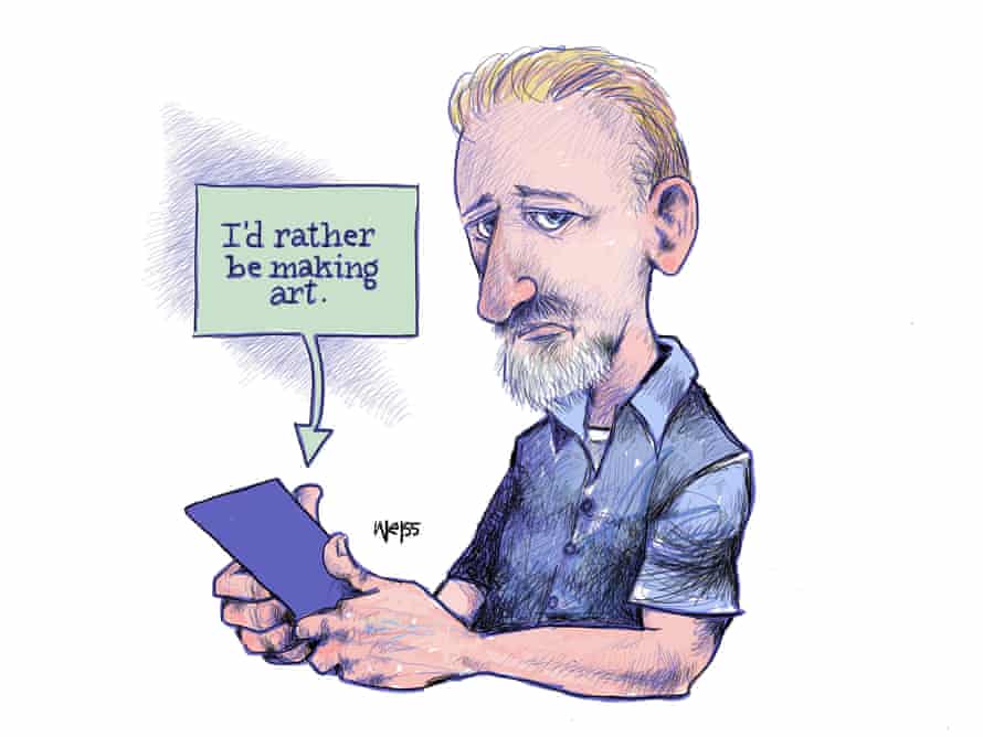 cartoon of man with phone saying he'd rather make art