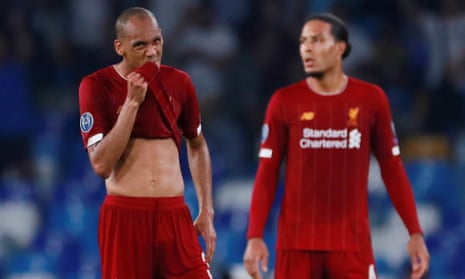 Fabinho looks dejected after Liverpool concede their second goal.