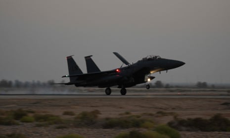 A US Air Force F-15E takes off.