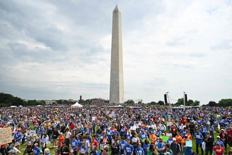 Gun control advocates at a March for Our Lives rally at the Washington monument in Washington DC on 11 June 2022.
