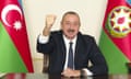 Azerbaijani President Ilham Aliyev gestures as he addresses the nation in Baku, Azerbaijan. 