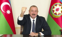 Azerbaijani President Ilham Aliyev gestures as he addresses the nation in Baku, Azerbaijan. 