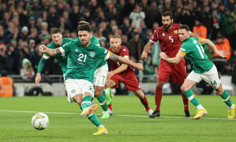 Robbie Brady of the Republic of Ireland scores from the spot.