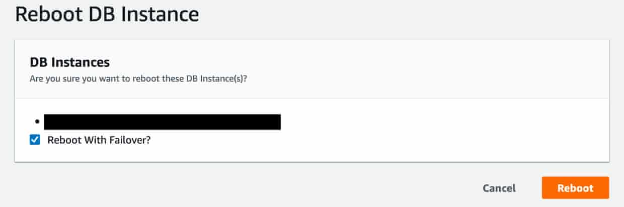 The AWS console offers a checkbox to reboot a database instance with a fail-over