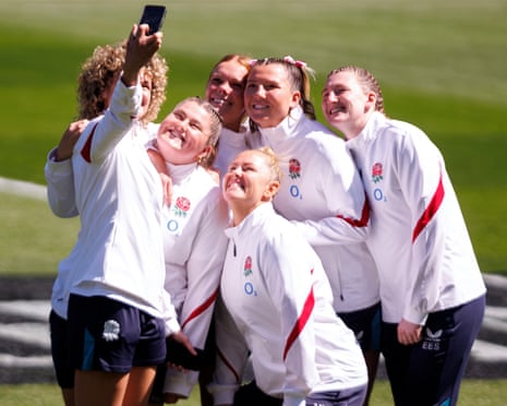 Ellie Kildunne takes a selfie with some of her teammates ahead of the match against Wales.