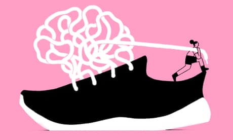 illustration of a trainer with strings knotted to resemble a brain