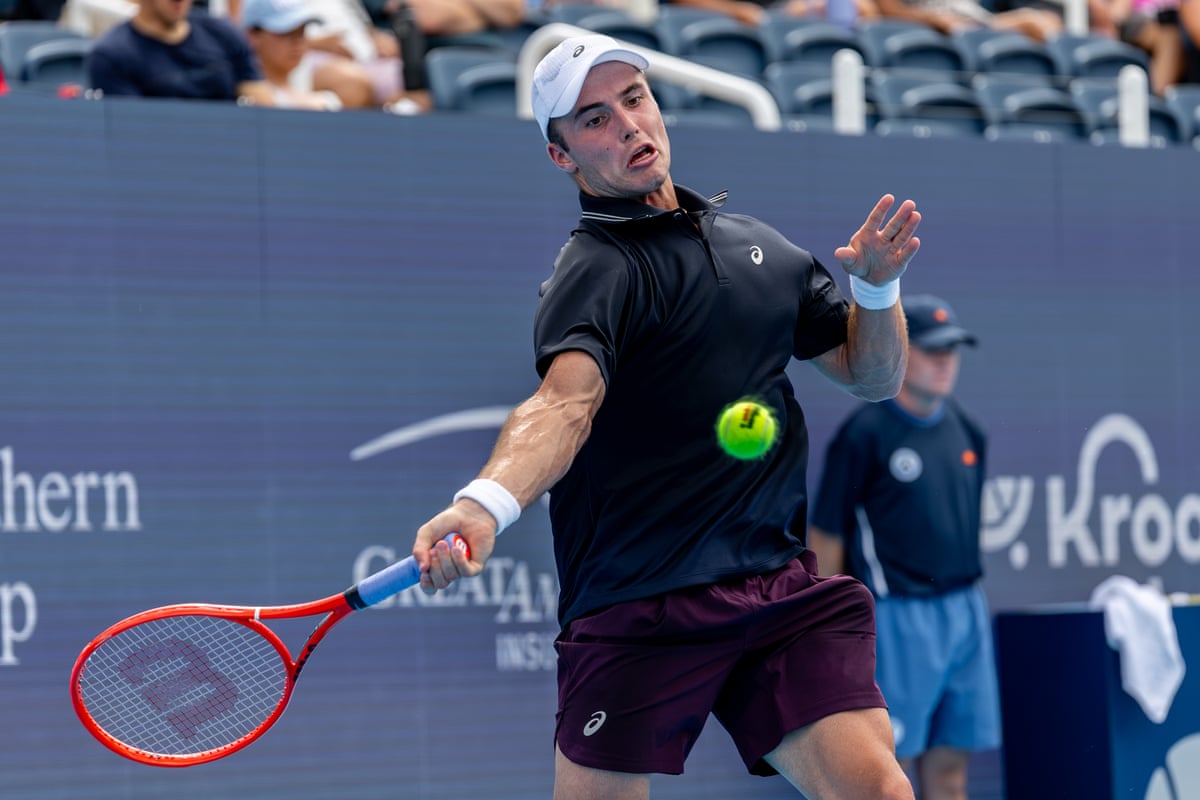 Arthur Fery hits a forehand shot during the third round of the Cincinnati Open