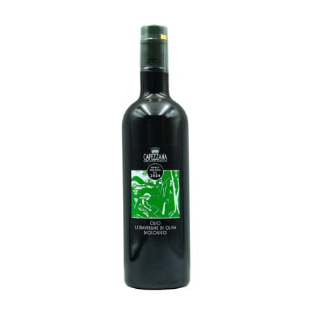 Dark bottle of Capezzana olive oil