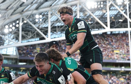 Henry Pollock joins the celebrations after Northampton’s win over Leinster in last season’s semi-finals