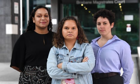 Murrawah Johnson, Serena Thompson and Monique Jeffs from Youth Verdict, who challenged Clive Palmer’s proposed Galilee coal project.