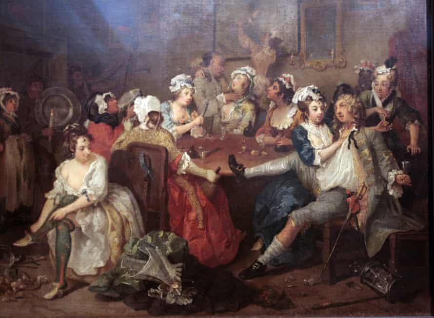 A painting from The Rake's Progress series by William Hogarth.