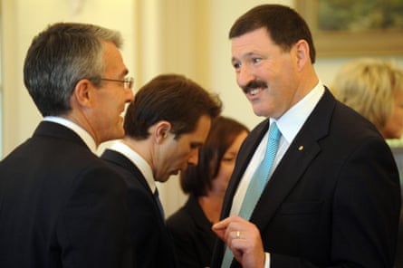 Mike Kelly, right, during his swearing in as defence materiel minister at Government House in Canberra in February 2013