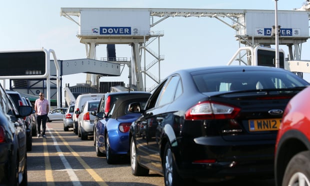 Cars queuing in Dover to board a ferry to France