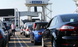 Cars queue to board a ferry in Dover bound for Dunkirk.