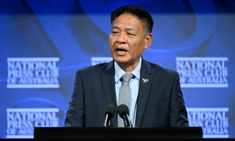 President of the Tibetan government-in-exile speaking at the national press club of Australia in Canberra