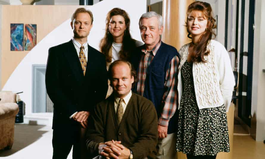 Clockwise from left: David Hyde Pierce, Peri Gilpin, John Mahoney, Jane Leeves and Kelsey Grammer in Frasier.