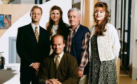 The original Frasier cast in 1993: (from left) David Hyde Pierce; Peri Gilpin; Kelsey Grammer; John Mahoney; Jane Leeves.