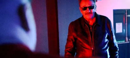 Paul Chuckle looks menacing in leather jacket and sunglasses