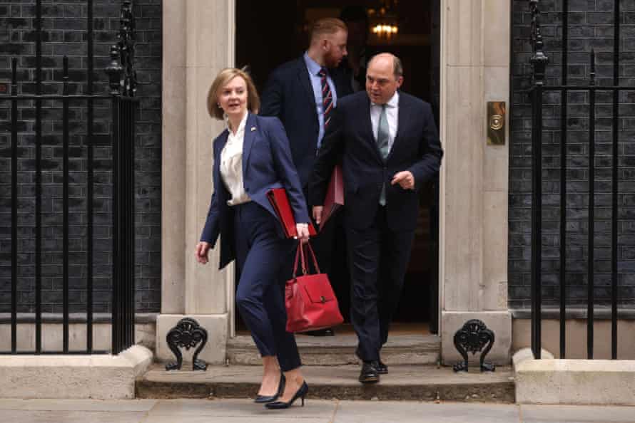 Liz Truss, the foreign secretary, and Ben Wallace, the defence secretary, leaving No 10 after cabinet this morning.