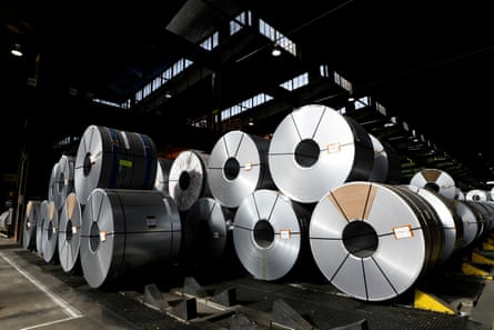 Steel rolls stacked up the German steel company Salzgitter AG