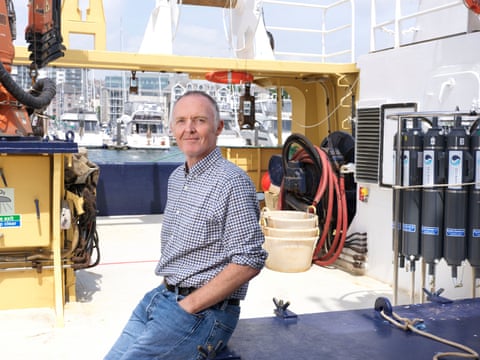 Prof Steve Widdicombe, expert on ocean acidification, on the deck of a research ship.