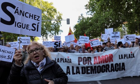 People march to show support for Spain's Prime Minister Pedro Sanchez, in Madrid, Spain, April 28.