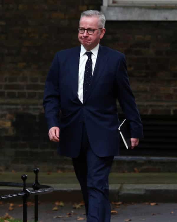 Michael Gove arrives at No 10 to be told he is in charge of ‘levelling up’.