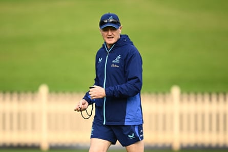 Wallabies head coach Joe Schmidt looks on during a team training session at North Sydney.