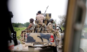 A Nigerian army convoy heads to Bama in Borno State.