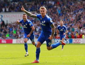 Cardiff Cityâs Danny Ward celebrates scoring their second goal.