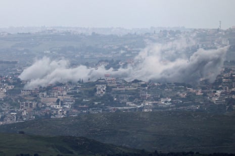 Smoke rises from southern Lebanon, as seen from the Israeli side of the Israel-Lebanon border, May 5, 2026.