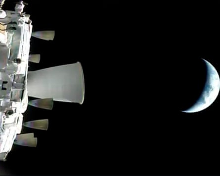 A view of the Earth from the Orion spacecraft as it orbits above the planet on Thursday.