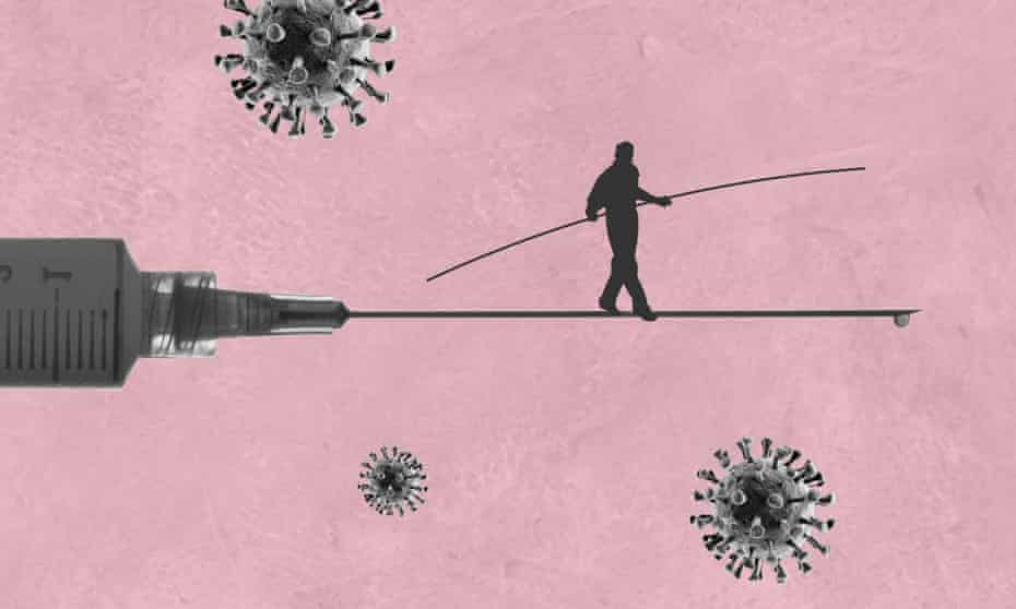 A tightrope walker on the needle of a hypodermic syringe.
