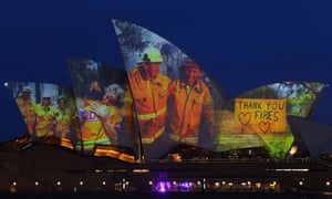 Projections are seen on the sails of the Sydney Opera House in recognition of the communities affected by bushfires.