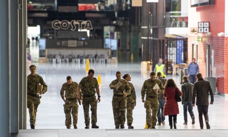 Military personnel at the Excel Centre in east London