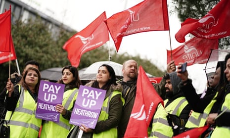 Unite members on a picket line at Heathrow on Friday