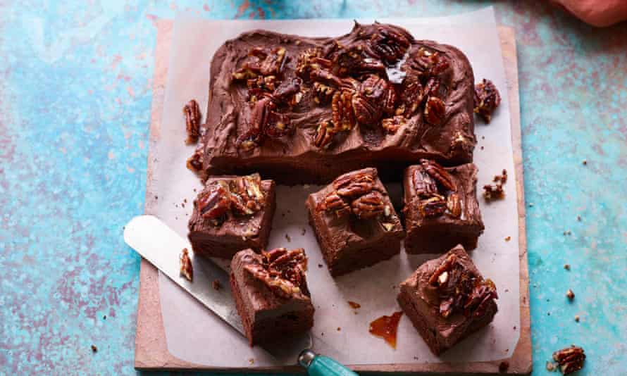 Banana cocoa cake with whipped ganache and pecan brittle by Helen Goh.