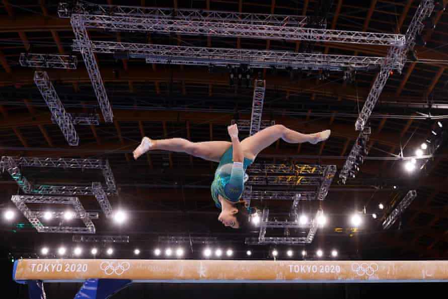 Georgia Godwin of Team Australia competes on balance beam during women’s qualification in the artistic gymnastics.