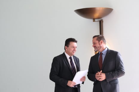 Greens senator Peter Whish-Wilson (right) and Independent Nick Xenophon 