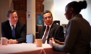 Ravi Govindia, centre, with David Cameron and a Wandsworth resident.