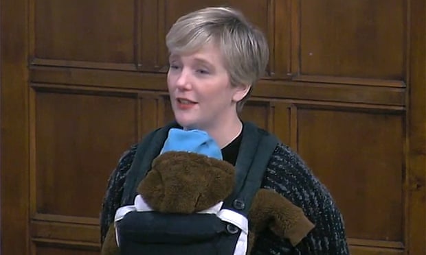 Stella Creasy speaks in the Commons with her baby in a sling in November 2021.