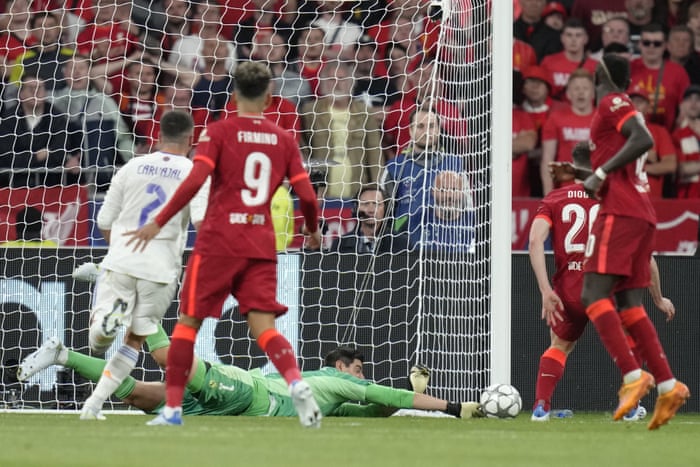 Real Madrid’s goalkeeper Thibaut Courtois makes yet another save.