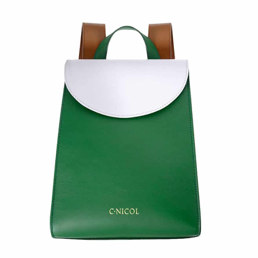 green leather backpack