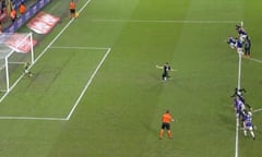 A screengrab showing Genk’s penalty against Anderlecht and the encroachment that should have resulted in it being retaken.