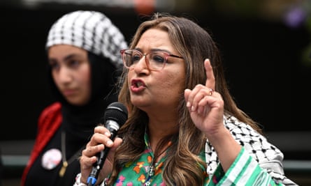 Mehreen Faruqi addressing the rally on Friday