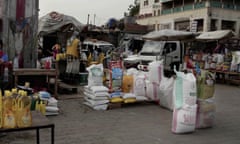 Aid supplies for sale at street market