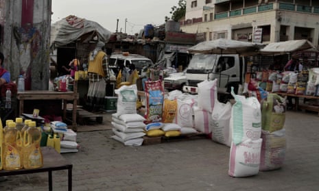 Aid supplies diverted for sale at a market in Aden, Yemen, July 2018.
