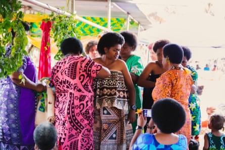 Arrieta Digutu in traditional tapa as she prepares to be presented at the Buiniga competition