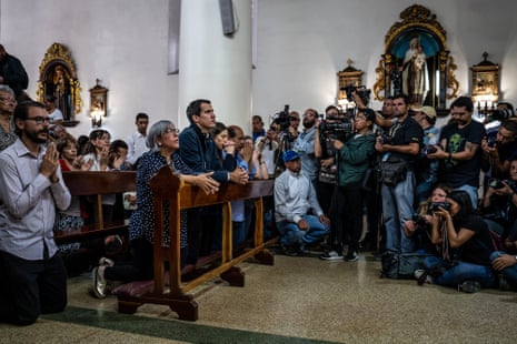 Juan Guaidó attends a Sunday service at the Chacao church a few days after proclaiming himself interim president of Venezuela