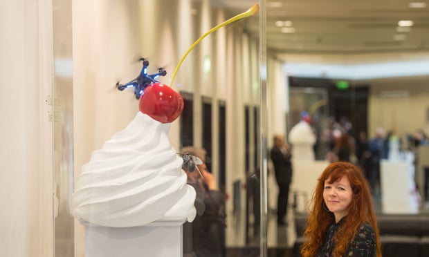 Heather Phillipson with a model of the dollop of cream that will adorn the fourth plinth in 2020.